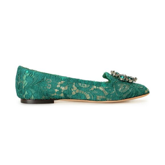 Dolce & Gabbana Women's Green Lace Leather Ballet Flat Shoes US 11.5 IT 41.5 - Picture 4 of 8